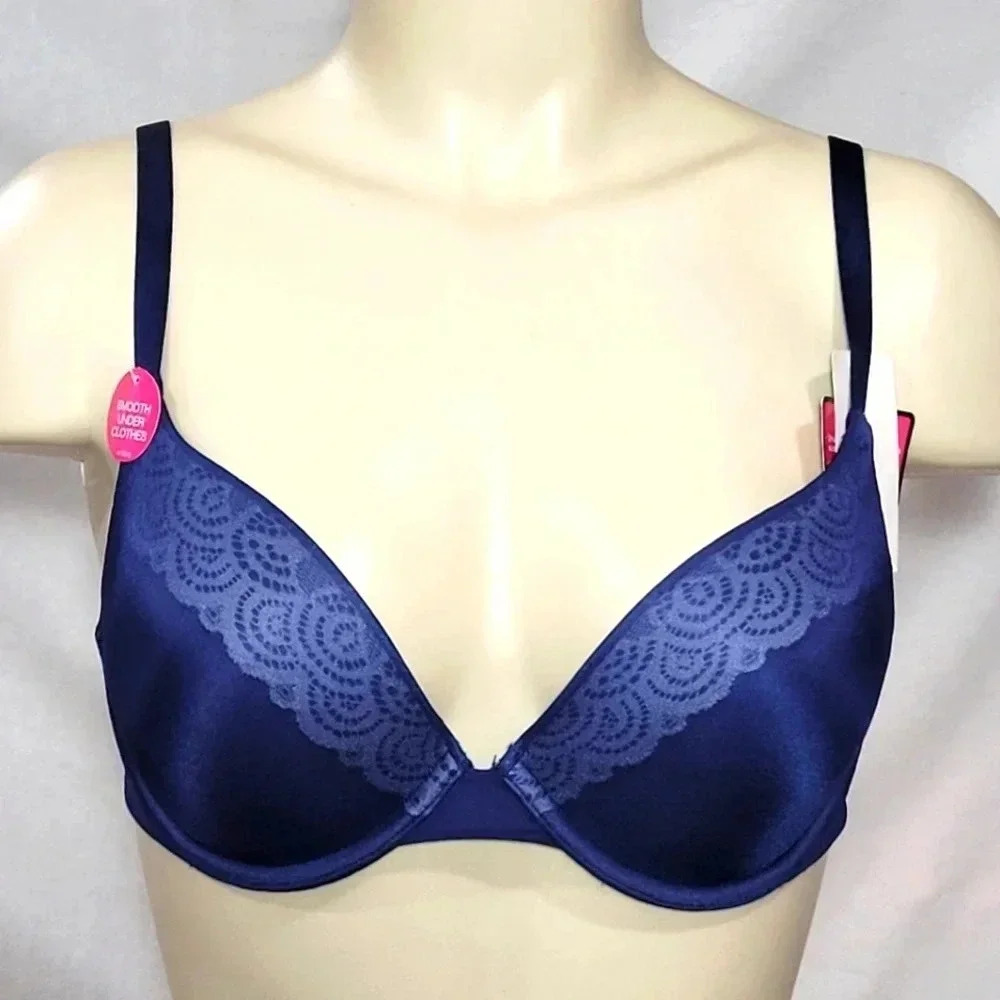 34A Lily of France 2175300 Smooth & Sleek Push Up Underwire Bra Navy NWT